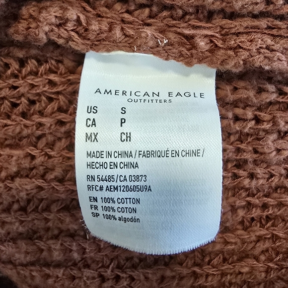 American Eagle - Rust V-Neck Hand Knit Oversized Sweater Cotton - Picture 14 of 15